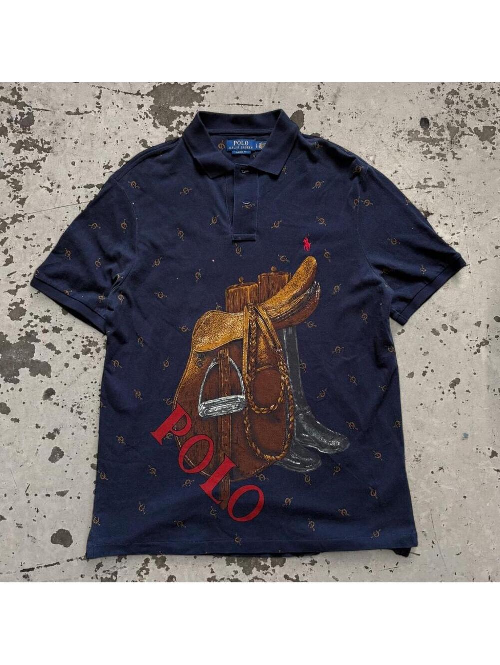 Mens Rare Saddle Polo Ralph Lauren Tee Size L